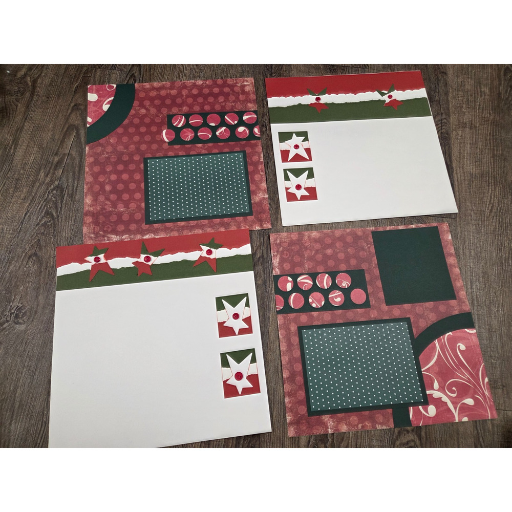 Scrapbooking Pre-Made Pages Just Add Pictures Green White Red Christmas Holiday